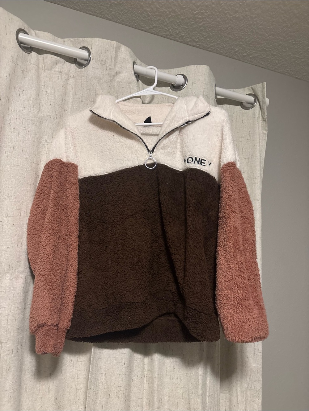 SHEIN Colorblock Sherpa Pullover Jacket - Cream, Brown & Dusty Rose